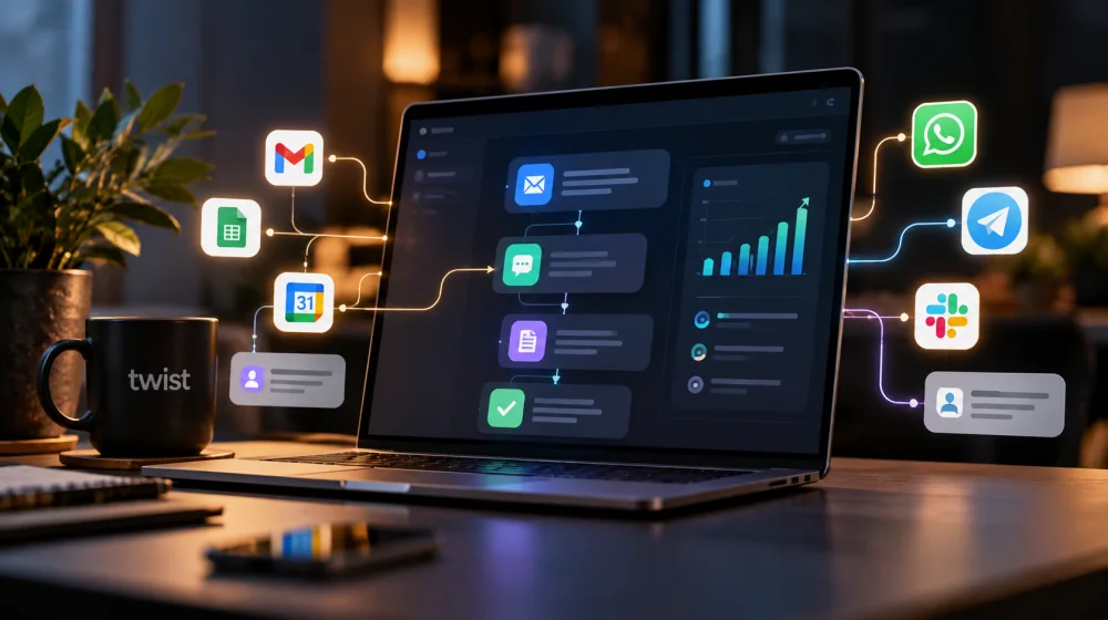 אוטומציה שמחברת בין Gmail, גוגל שיטס, יומן גוגל, וואטסאפ, טלגרם וסלאק לתהליך עבודה אחד